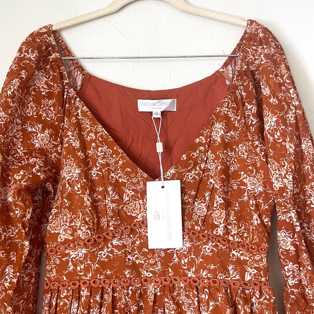 Caroline Constas Blakely Floral Mini Dress NWT Rust S - Picture 8 of 16